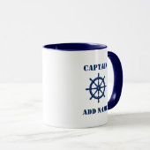 Mug Navires nautiques Helm de roue Capitaine ou nom de (Devant droit)