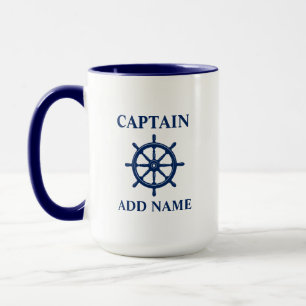 Mug Navires Roue Helm & Capitaine ou Nom du bateau Lar