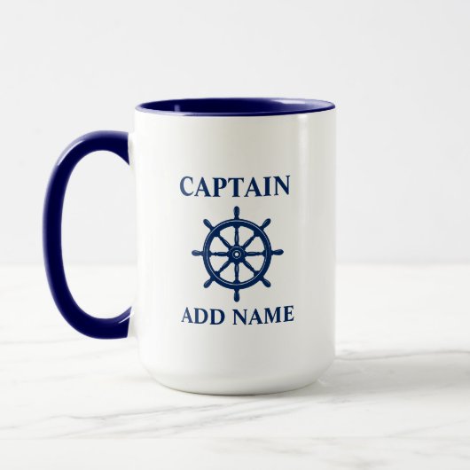 Mug Navires Roue Helm & Capitaine ou Nom du bateau Lar (Gauche)
