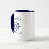 Mug Navires Roue Helm & Capitaine ou Nom du bateau Lar (Devant gauche)