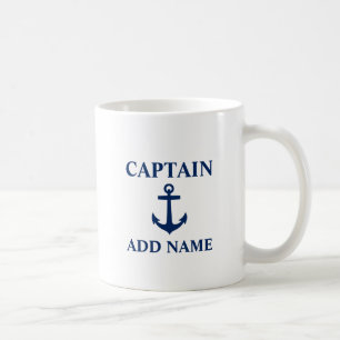 Mug Navy Blue Ancre Captain Ajouter un nom ou un nom d