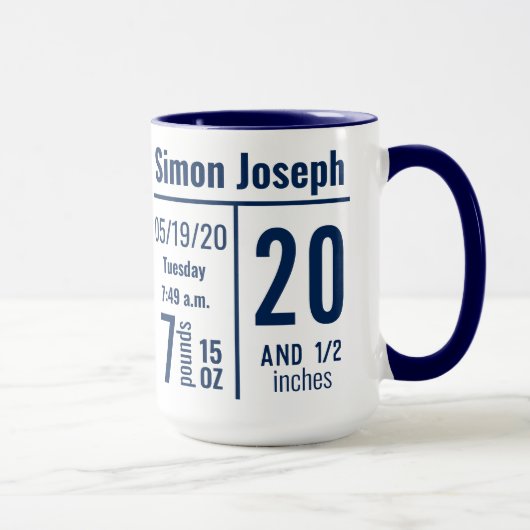 Mug Navy Blue Baby Boy Photo Birth Record Stat (Droite)
