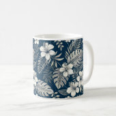 Mug Navy Blue Hibiscus Monstera Tropical Botanical (Devant droit)
