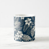 Mug Navy Blue Hibiscus Monstera Tropical Botanical (Centre)