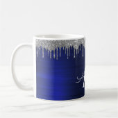 Mug Navy Blue Paillettes Étincelles Monogramme Nom (Gauche)
