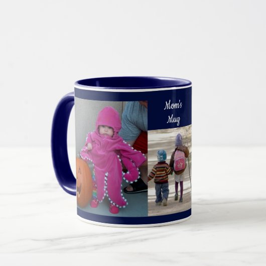 Mug Navy Blue Personnalisez 3 MODÈLES PHOTO Cadeau Caf (Devant gauche)