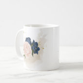 Mug navy et fleurs rose blush verdure (Devant gauche)