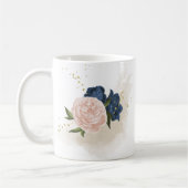 Mug navy et fleurs rose blush verdure (Gauche)