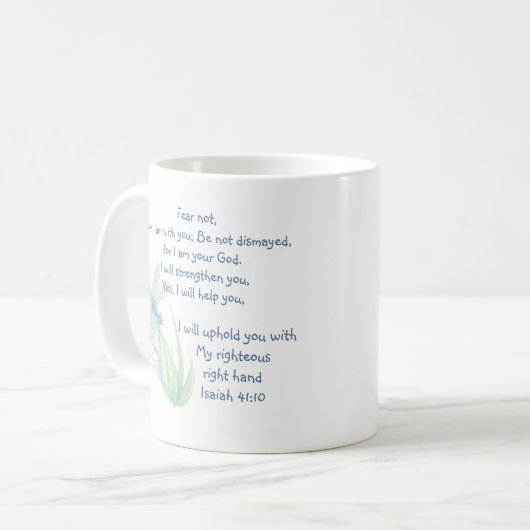Mug Ne craignez pas, Écriture Isaïe libellule Bleu, Ve (Devant gauche)