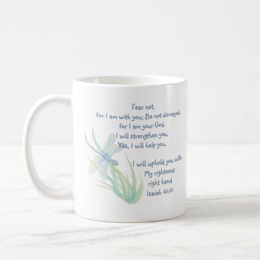Mug Ne craignez pas, Écriture Isaïe libellule Bleu, Ve (Gauche)