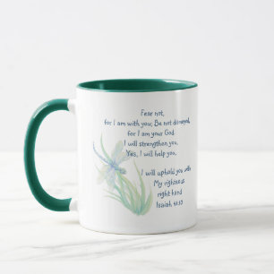 Mug Ne craignez pas, Écriture Isaïe libellule Bleu, Ve