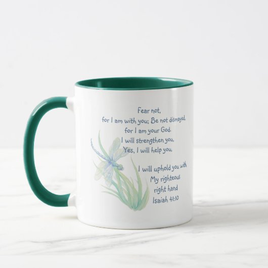 Mug Ne craignez pas, Écriture Isaïe libellule Bleu, Ve (Gauche)