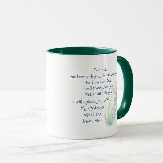Mug Ne craignez pas, Écriture Isaïe libellule Bleu, Ve (Devant droit)
