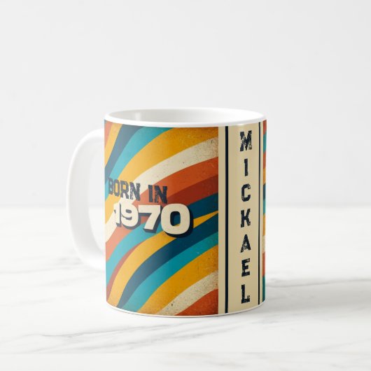 Mug Né en 1970 Boug personnalisé - les années 70 bande (Devant gauche)