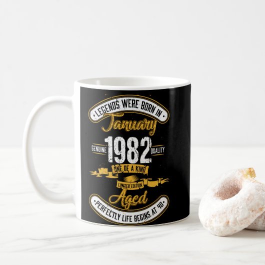 Mug Né En Janvier 1982 40e Anniversaire 40 Anniversair (Avec donut)