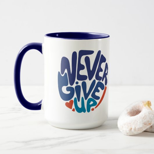 Mug Ne jamais renoncer - Citation d'anniversaire bleu  (Avec donut)