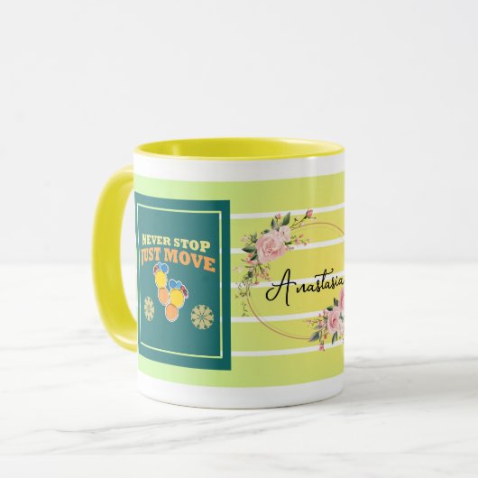 Mug Ne jamais s'arrêter, simplement bouger – Motivatio (Devant gauche)