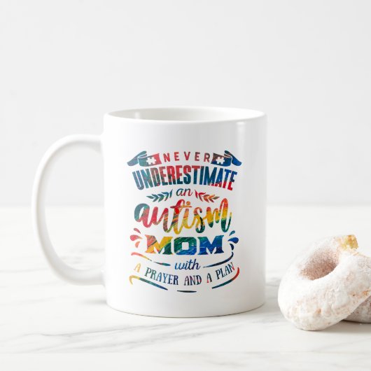 Mug Ne jamais sous-estimer l'autisme maman arc-en-ciel (Avec donut)