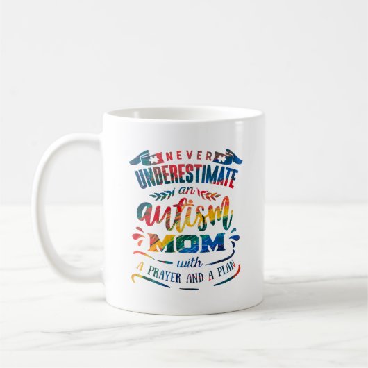 Mug Ne jamais sous-estimer l'autisme maman arc-en-ciel (Gauche)