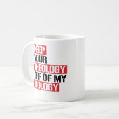 Mug Ne pas faire de la théologie ma biologie (Devant gauche)