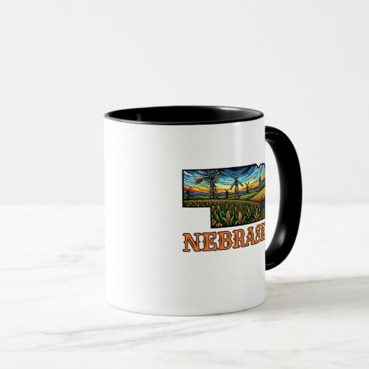 Mug Nebraska Tattoo Style Outline with Cornfields (Devant droit)