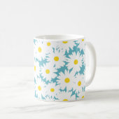 Mug Négative Space Daisies blanc jaune sur bleu (Devant droit)