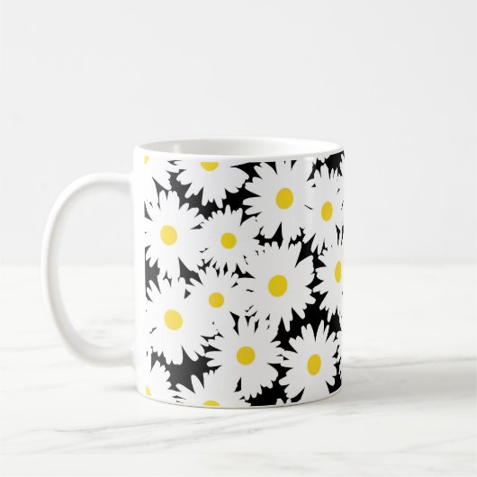 Mug Négative Space Daisies blanc jaune sur noir (Gauche)