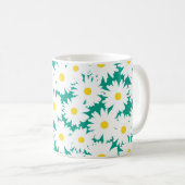Mug Négative Space Daisies blanc jaune sur vert (Devant droit)