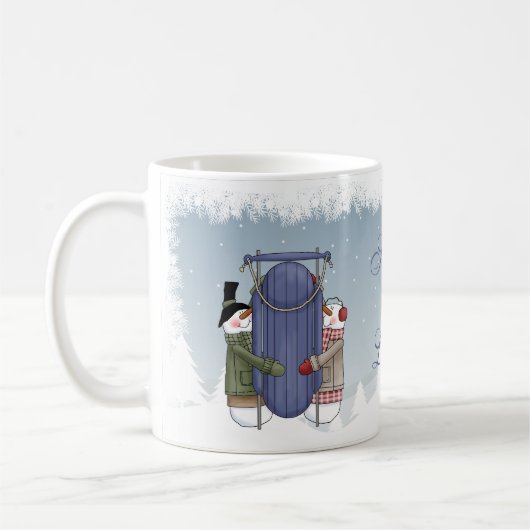 Mug Neige dans l'amour - Snowman Couple Going Sledding (Gauche)