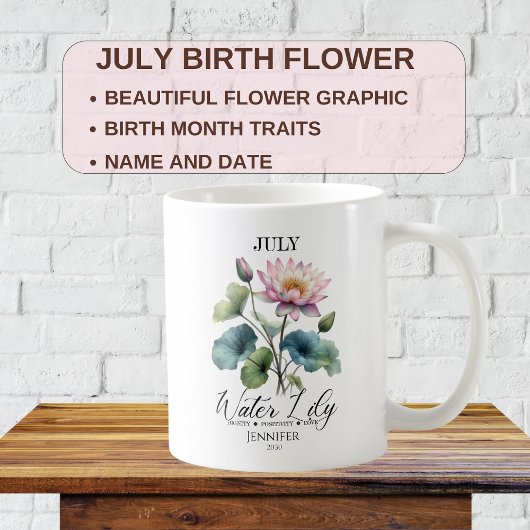 Mug Nénuphar Fleur de Naissance Personnalisable de Jui