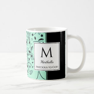 Mug Néo Menthe Fleur Noir Personnalisé PRÉCIEUX POUR D