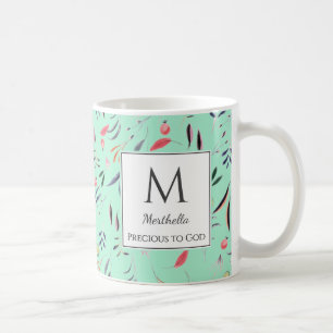 Mug Néo Menthe Floral PRÉCIEUX POUR DIEU Monogramme PE