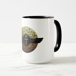 Mug NeoAnkh Ankh aux ailes dorées 3D & Hiéroglyphes