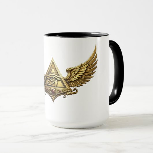 Mug NeoAnkh Œil égyptien d'Horus Pyramide ailée dorée (Devant droit)