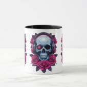 Mug Neon Cyber-mort crâne et Rose blanc (Centre)