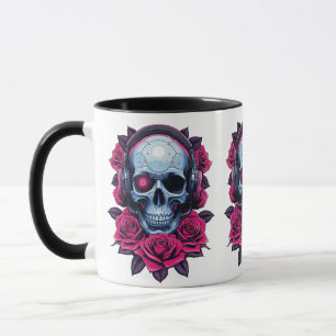 Mug Neon Cyber-mort crâne et Rose blanc