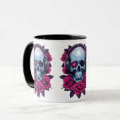 Mug Neon Cyber-mort crâne et Rose blanc (Devant gauche)