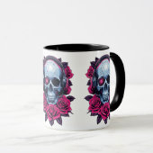 Mug Neon Cyber-mort crâne et Rose blanc (Devant droit)