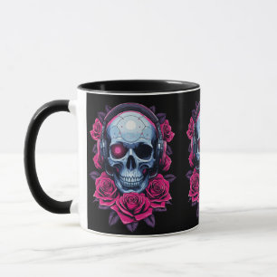 Mug Neon Cyber Mort Crâne et Rose Noir