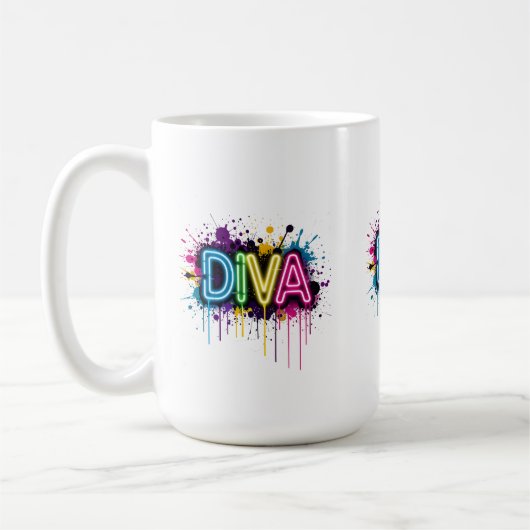 Mug Neon Diva Graffiti Collage with Dripping Paint on (Gauche)
