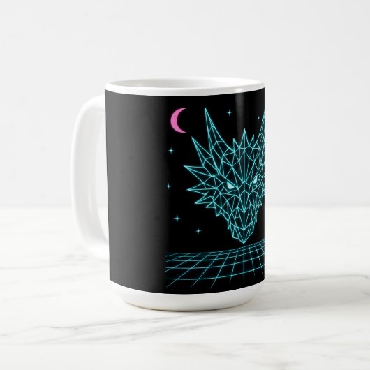 Mug Neon Dragon Synthwave – Retro Fire Beast (Devant gauche)