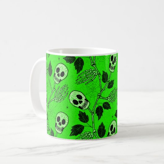 Mug Neon Green Floral Gothic Skull  (Devant gauche)