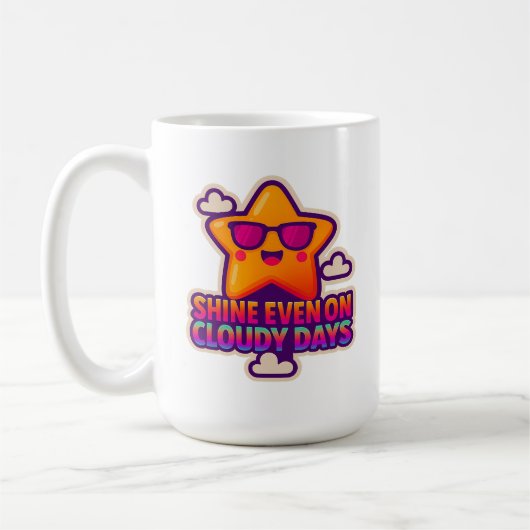 Mug Neon Kawaii Star - "Shine even on Cloudy Days" (Gauche)