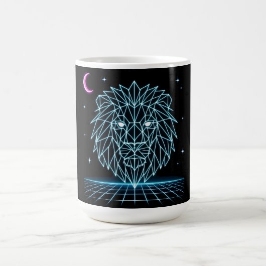 Mug Neon Lion Synthwave - Roi Prédateur Rétro (Centre)