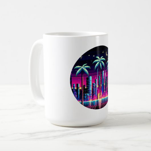 Mug Neon Pixel Palm Trees - Cyberpunk Night City Art (Devant gauche)