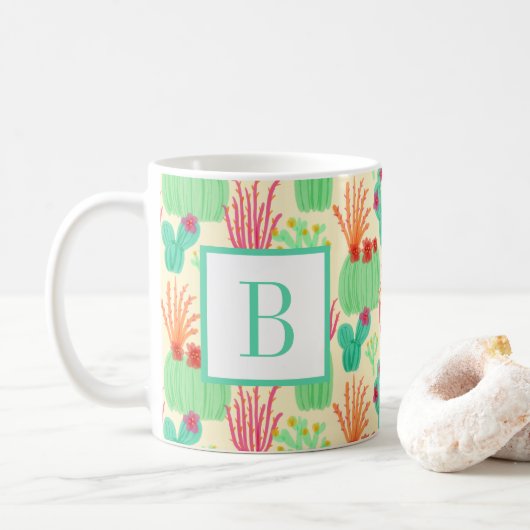 Mug Neon Prickly Pear Ocotillo Cactus Desert Initial (Avec donut)