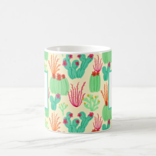 Mug Neon Prickly Pear Ocotillo Cactus Desert Initial (Centre)