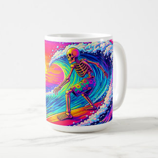 Mug Neon Skeleton Surfing Colorful Sunset