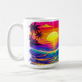 Mug Neon Skeleton Surfing Colorful Sunset (Gauche)