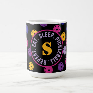 Mug Neon sur le pickleball noir, avec initial